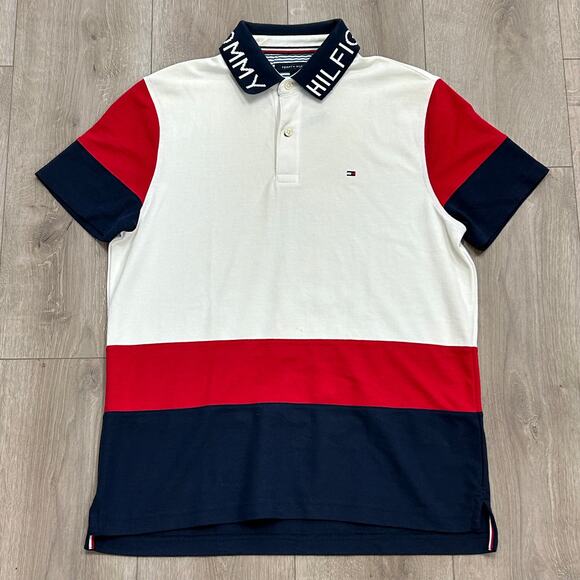 Tommy Hilfiger Color Block Polo Shirt Top Size Medium M B4 - Picture 1 of 5